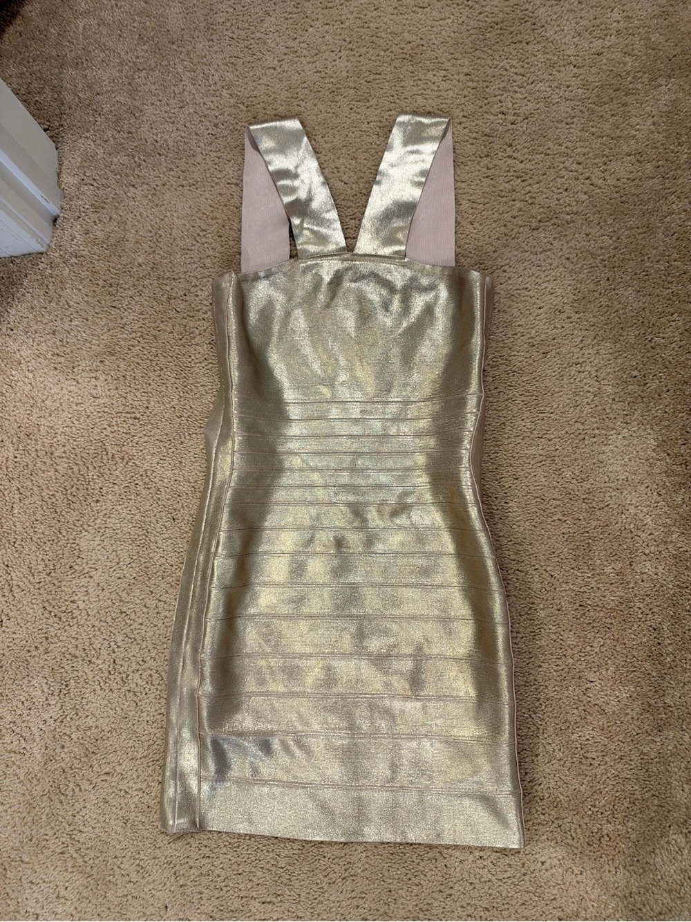Marciano Gold Metallic Mini Dress with Wide Straps